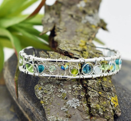 "NEW" CUFF BRACELET -  STERLING SILVER CRYSTALS, PEARLS & GEMSTONES