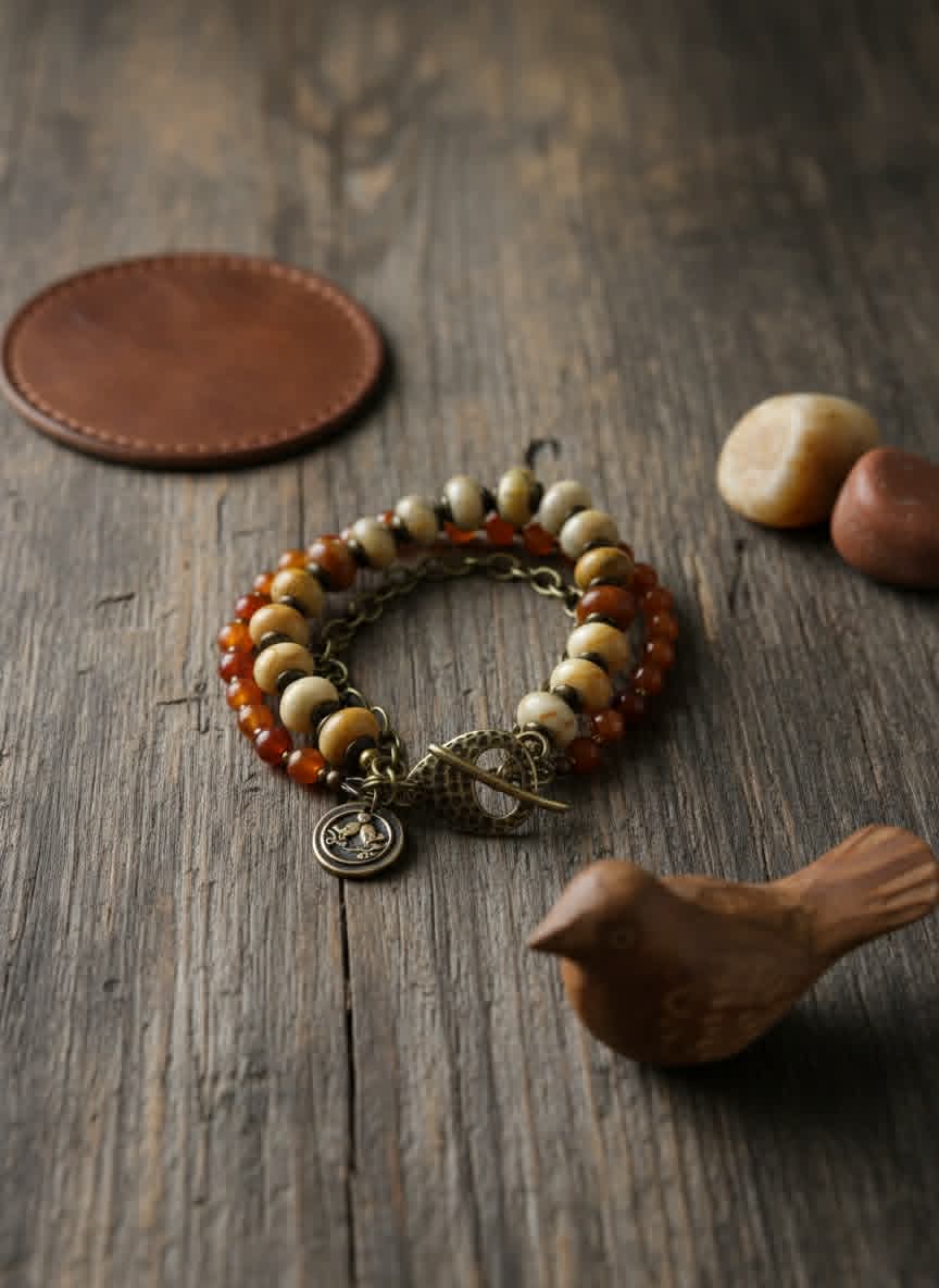 Wild & Rooted Triple Strand Gemstone Bracelet – Dyed Agate, Fire Agate & Mixed Metals