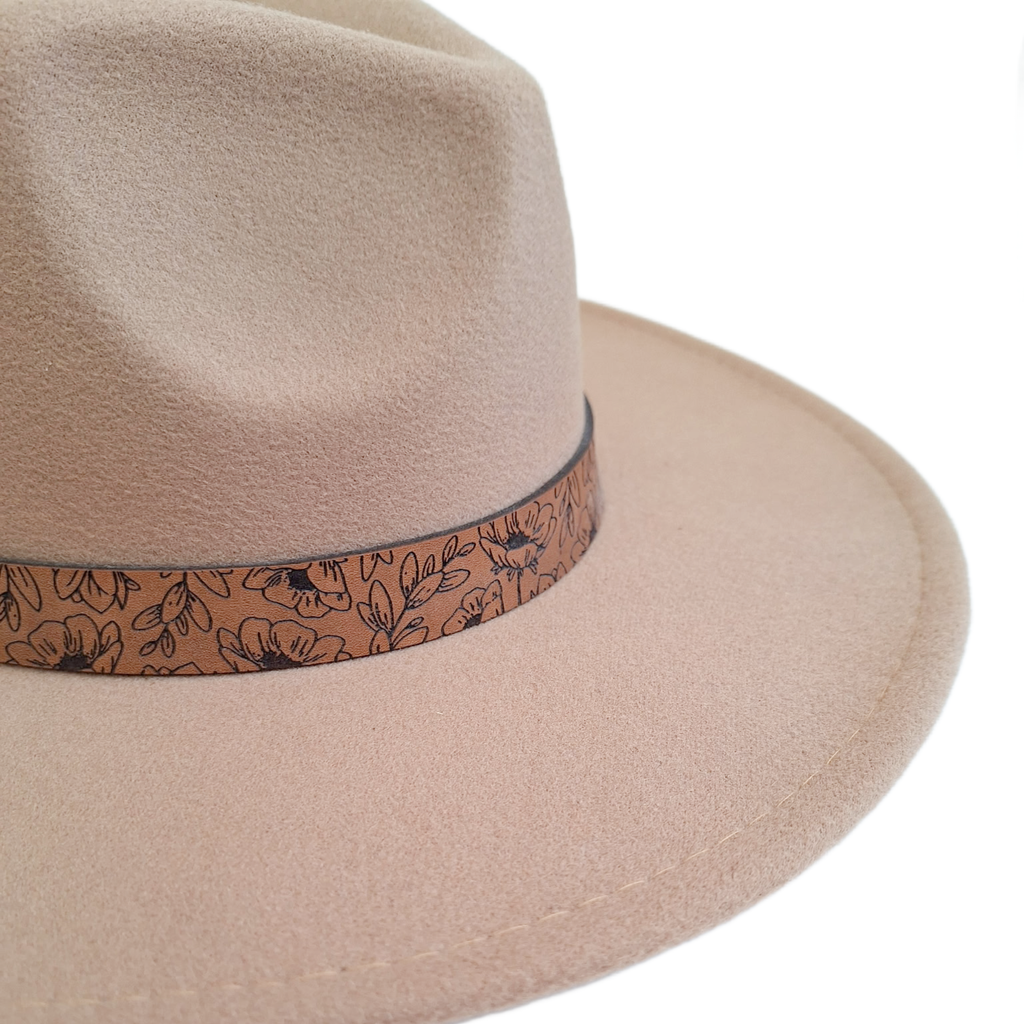 COWBOY | RANCHER - WILDFLOWER FEDORA Wide Brim Hat + Engraved Leather Band