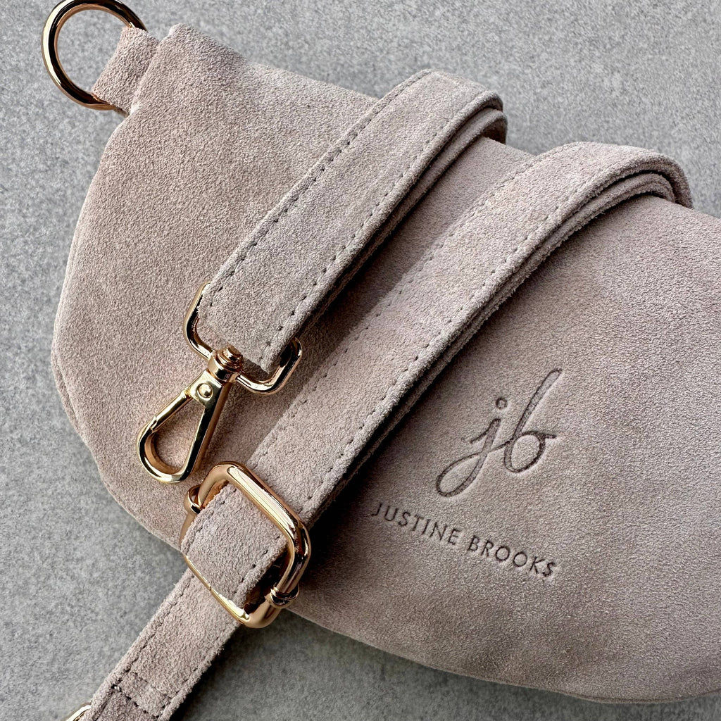 CROSSBODY BAG - IVORY DRIFT - Suede & Printed Wide Strap (Handmade)