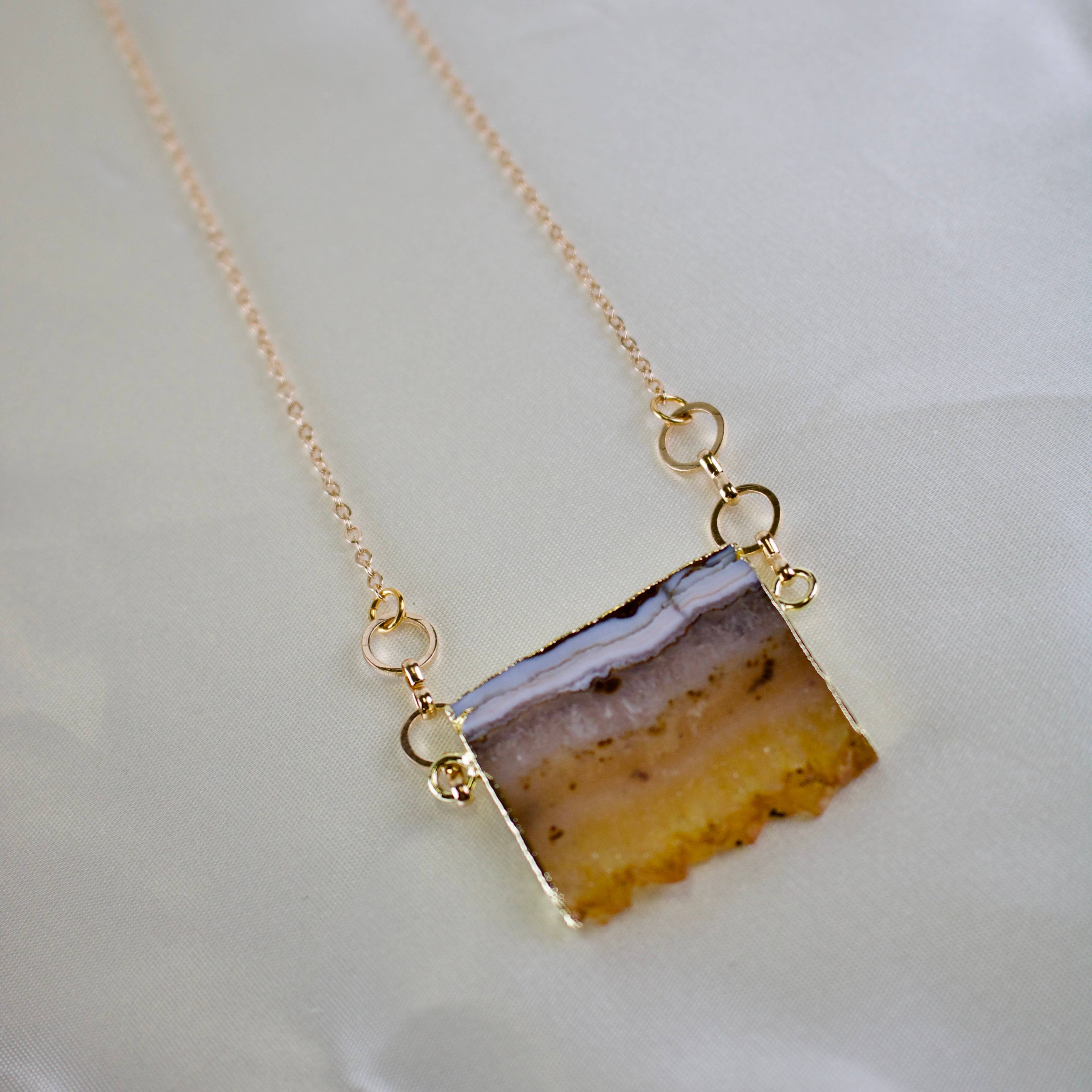 Statement Necklace - Citrine Pendant - 20 Inch Chain Gold Plated