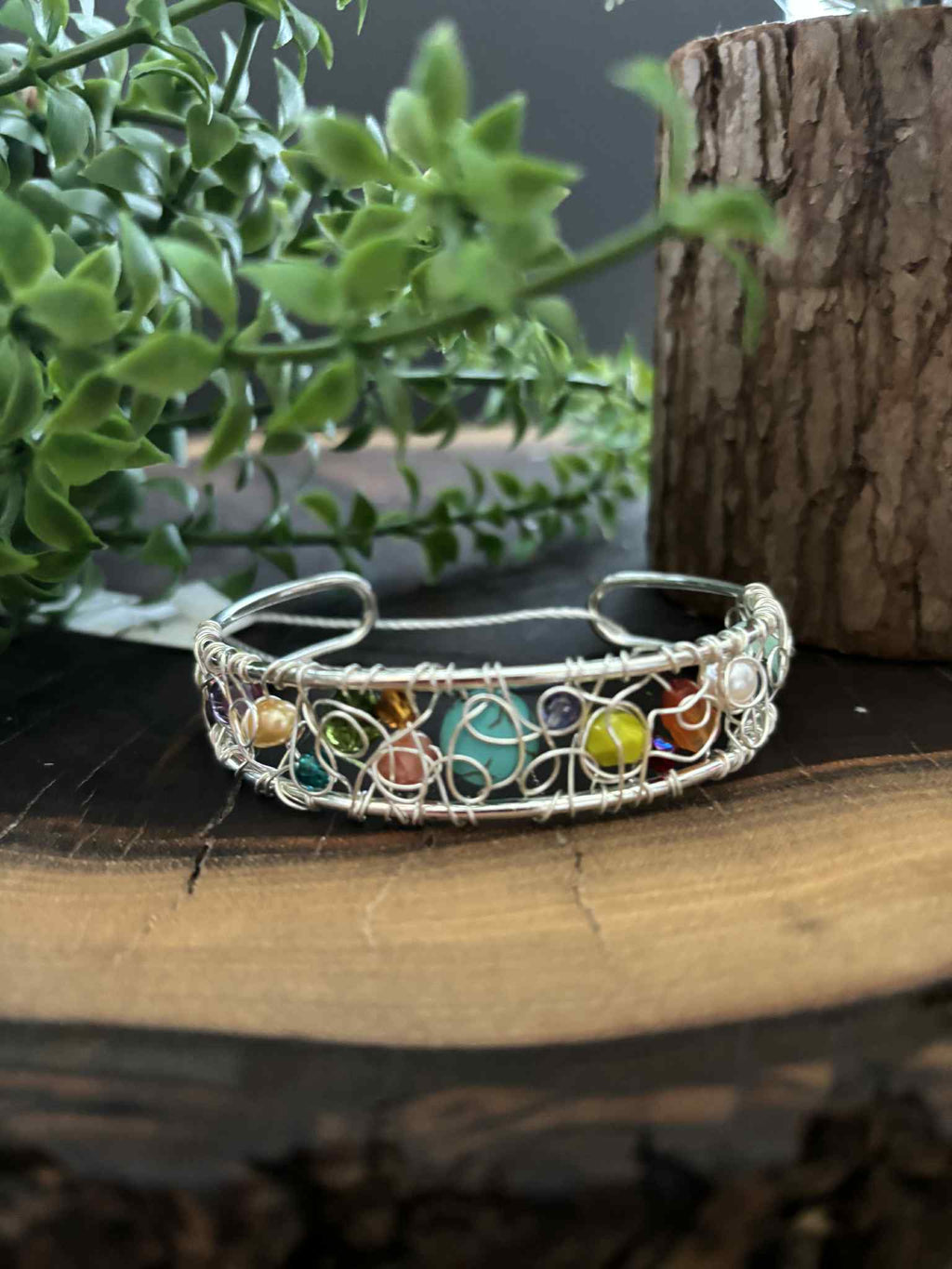 "NEW" CUFF BRACELET - WIRE WOVEN TURQUOISE, SWAROVSKI, SEAGLASS (Copy)