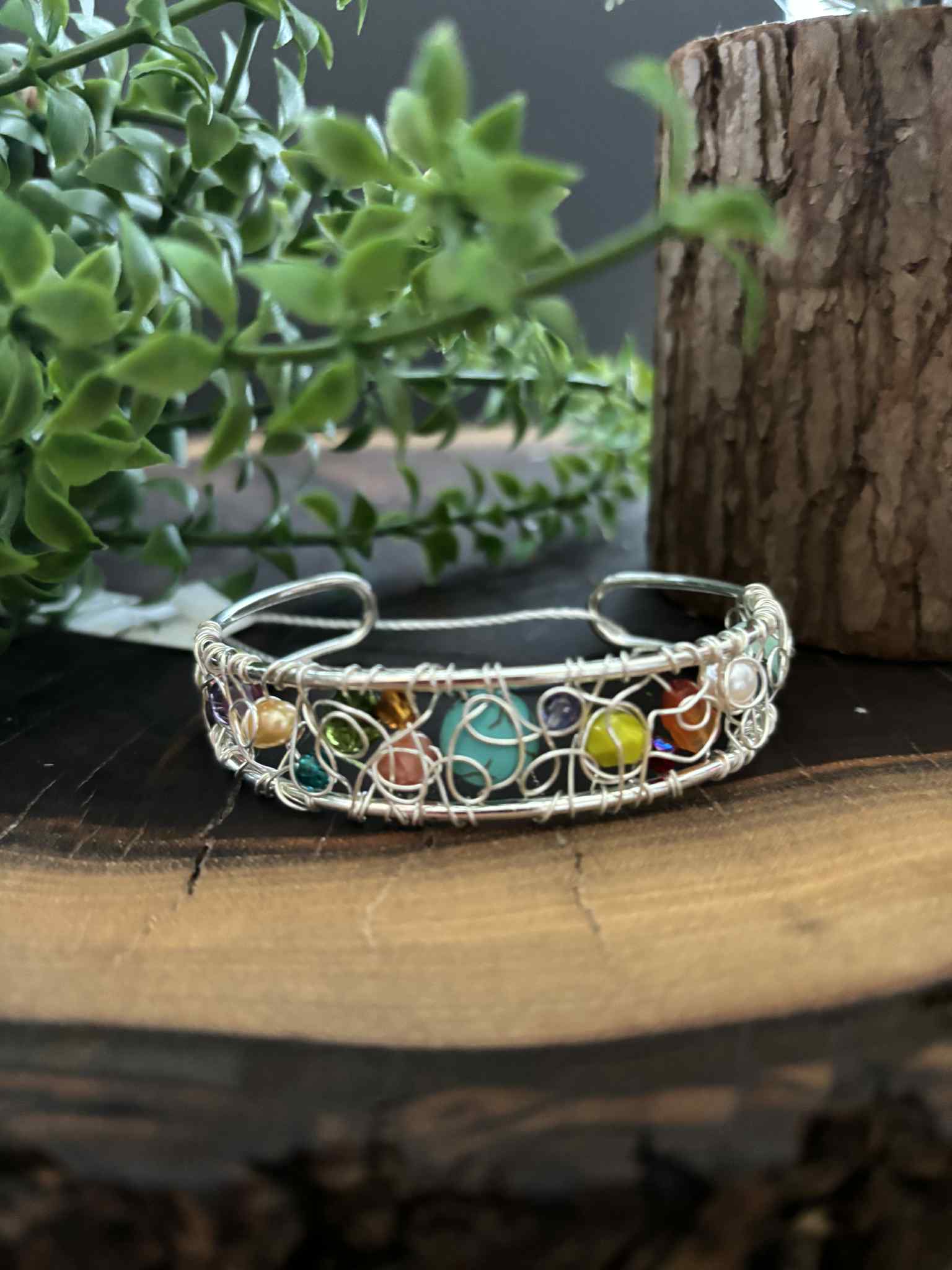 "NEW" CUFF BRACELET - WIRE WOVEN TURQUOISE, SWAROVSKI, SEAGLASS (Copy)