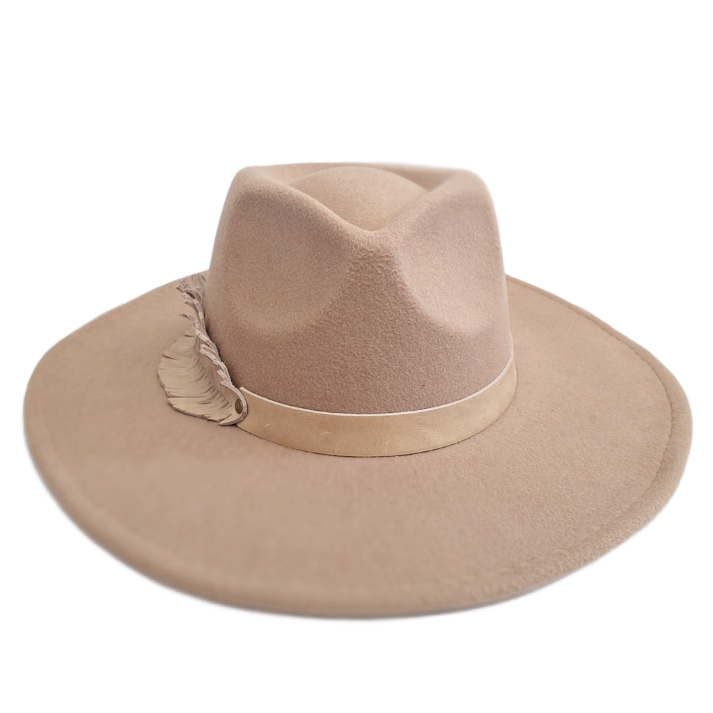 COWBOY | RANCHER HAT - Fedora Women's Wide Brim + Engraved Leather Feather Band