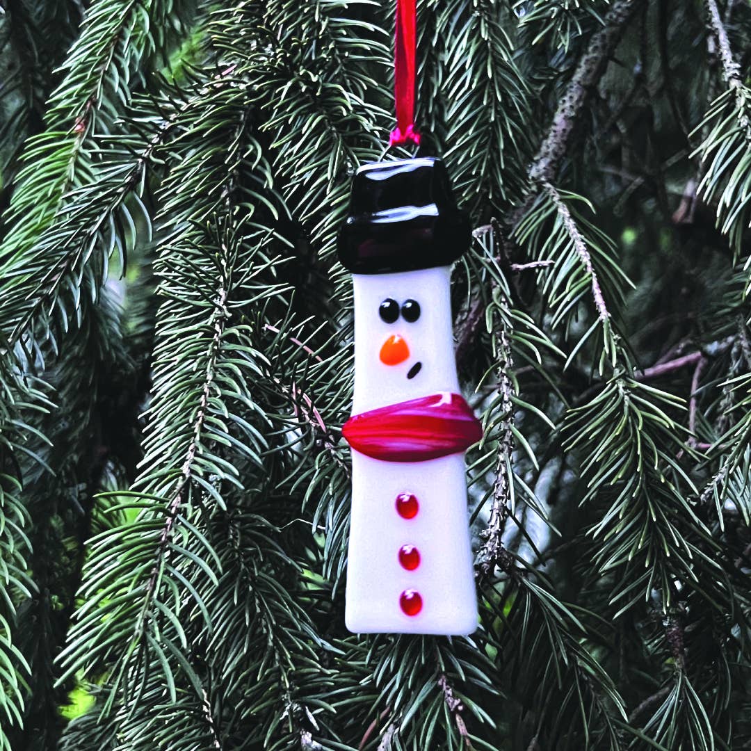 ORNAMENT - CHRISTMAS - HAND-CUTE INFUSED GLASS - White Snowman