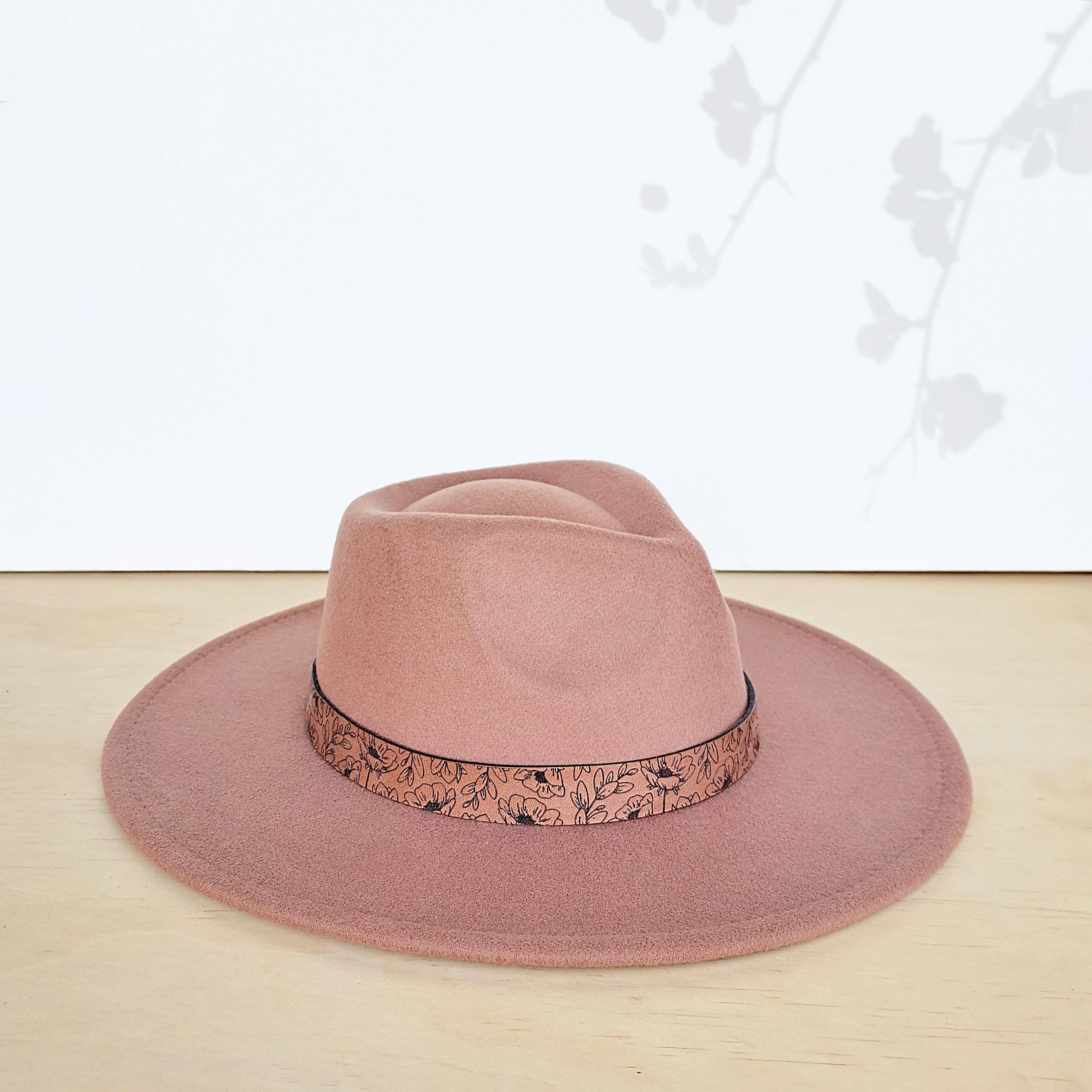 "NEW" - Women's Wide Brim Felt Fedora Hat with Leather Hat Band