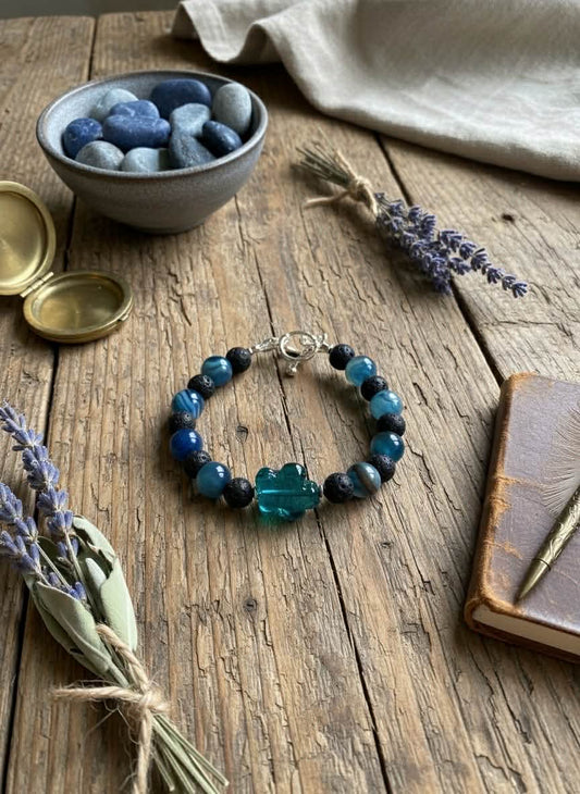 NEW - BRACELET - Ocean Essence – Striped Agate & Lava Bead