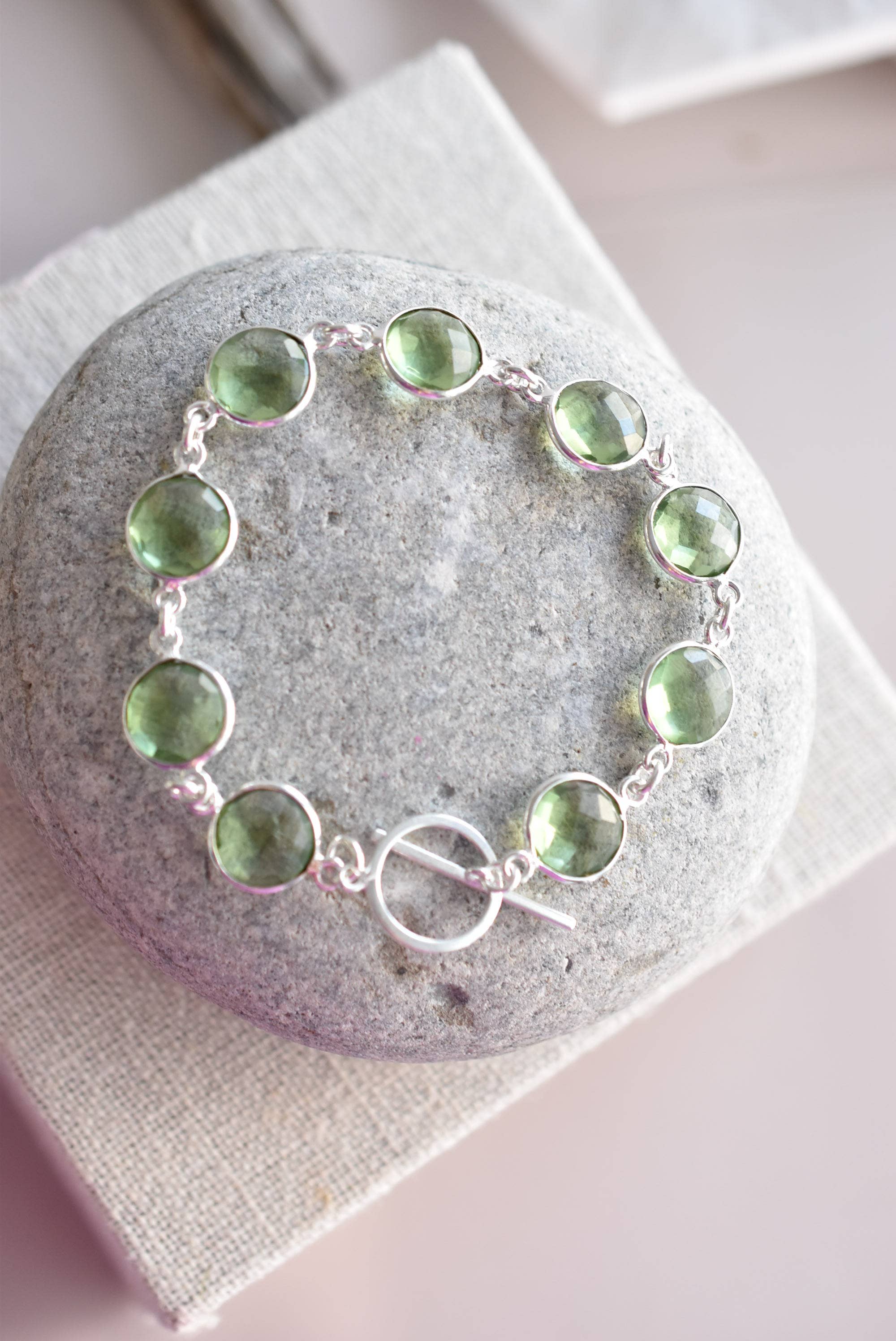 BRACELET - GREEN AMETHYST + Sterling Silver – Handcrafted Elegance