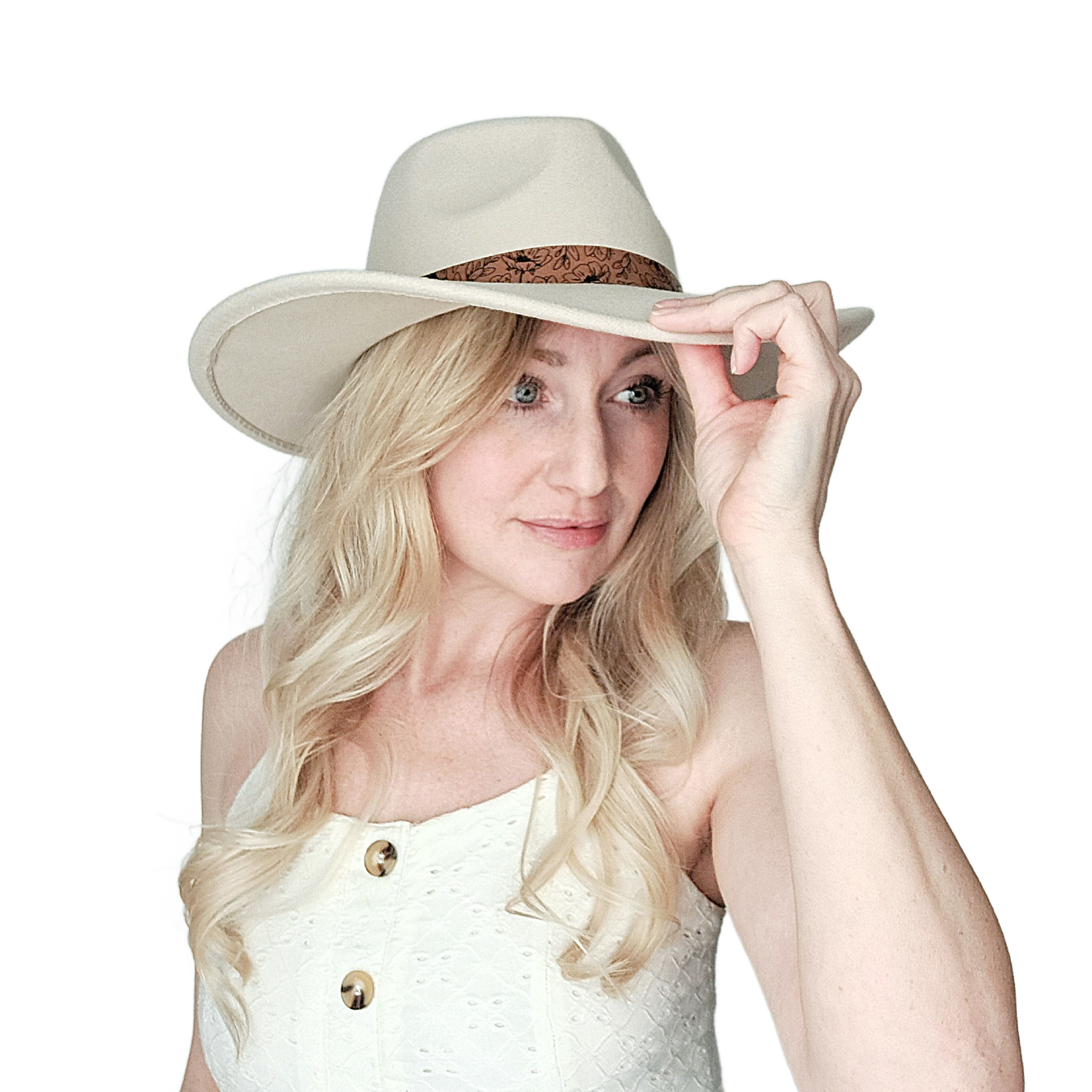 COWBOY | RANCHER - WILDFLOWER FEDORA Wide Brim Hat + Engraved Leather Band