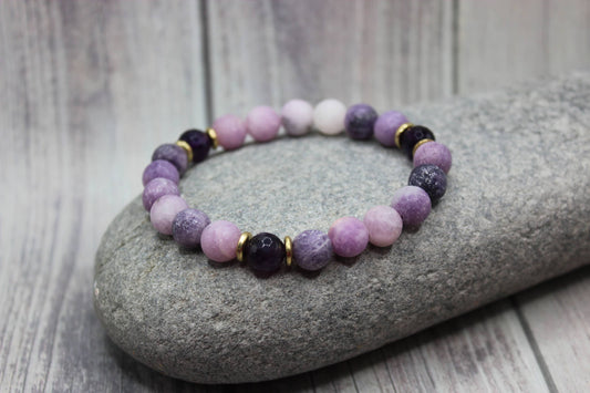 "NEW" BRACELET - GEMSTONE - AMETHYST & LAVENDER JADE
