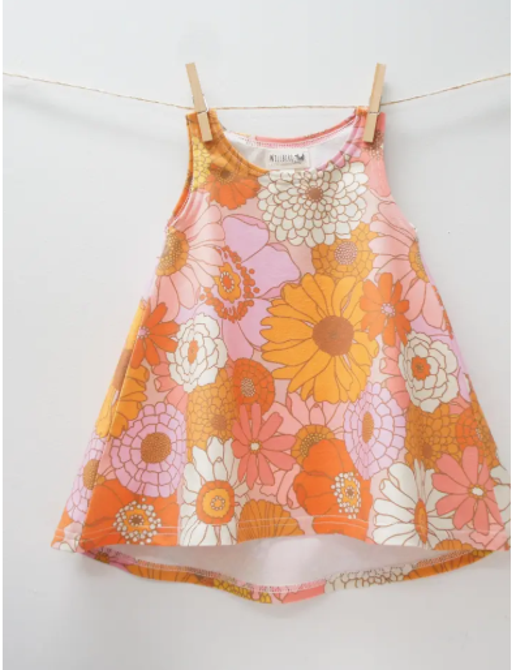 "NEW" DRESS - BABY | TODDLER - Flower Power Print 9-12 Months / Capped Sleeves